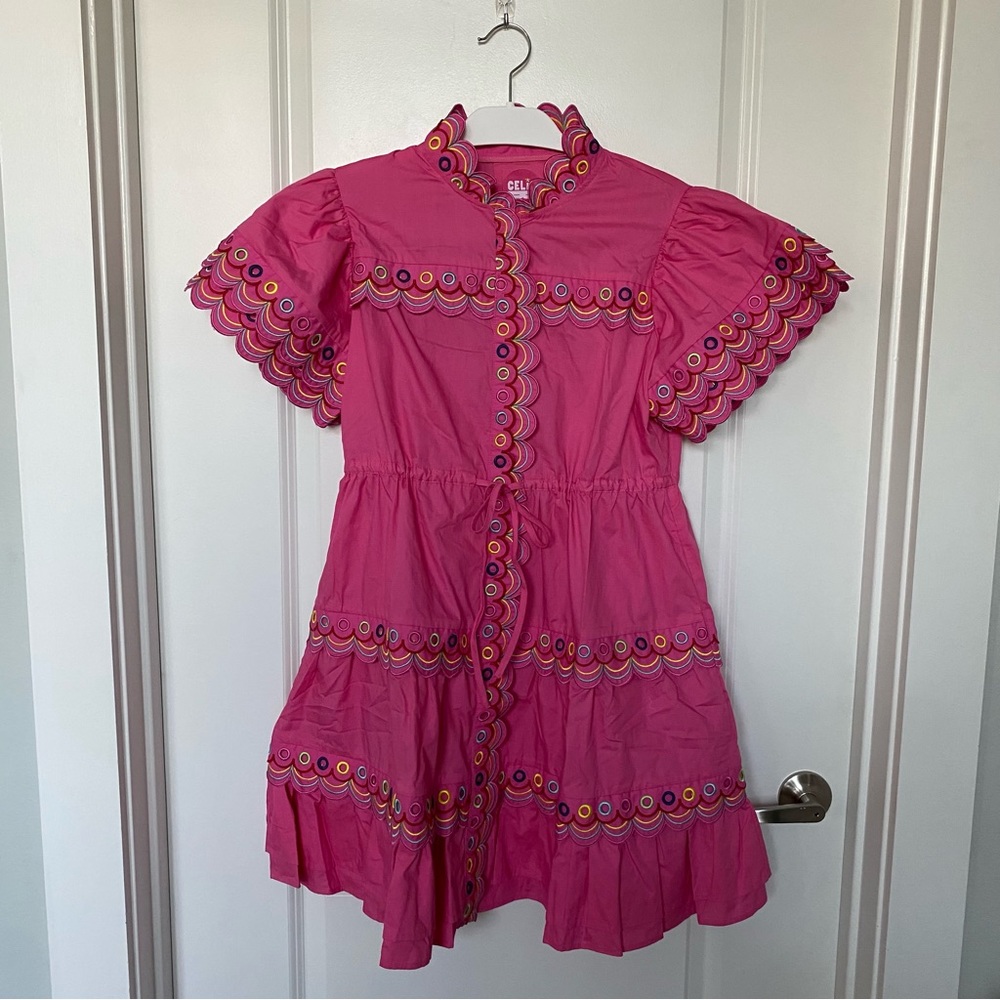 ❗️FINAL❗️NWT CeliaB Marilla Pink Dress Scalloped Eyelet Detail XL - Picture 6 of 16